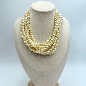 Vintage CAROLEE signed Gold Tone Faux Pearl Designer Runway Necklace